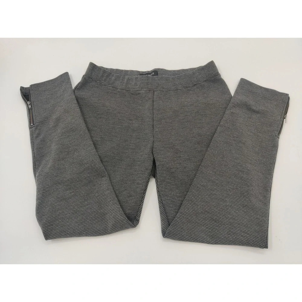 Talbots Petites MP Grey Houndstooth Ankle Zip Pull On Leggings Slim Career Pants